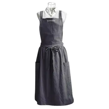 Стильное женское платье-фартук для кухни, ресторан, кофейня, домашняя кухня для приготовления пищи, хлопковый фартук с карманами