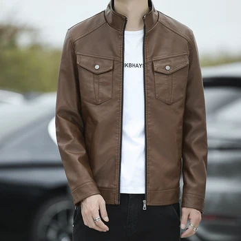 Новые мужские кожаные куртки, ветрозащитные тонкие весенние и осенние кожаные мотоциклетные красивые короткие куртки в Корейском модном стиле