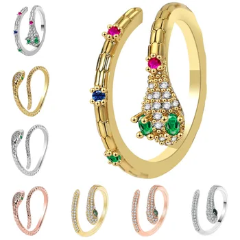 Модное Золотое кольцо в виде змеи для женщин, Высококачественное кольцо с красочным кристаллом Циркония, Регулируемое Изысканное Кольцо на палец, Ювелирные Изделия, Подарки