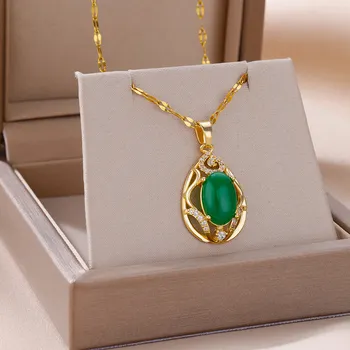 Ожерелье с подвеской-капелькой из натурального зеленого камня для женщин, 18-Каратное позолоченное ювелирное изделие, цепочка для украшения тела, Аксессуары для эстетического очарования