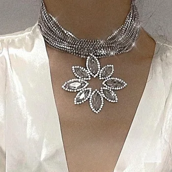 Нишевый дизайн модные роскошные цветы банкетное роскошное многослойное ожерелье с бриллиантовой цепочкой