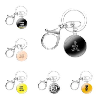 Модные брелки для ключей ручной работы из стеклянных сплавов с кабошонами, кольца для ключей из черного материала Lives Matter