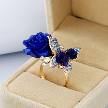 Модная регулируемая роскошная роза-бабочка с элегантными хрустальными стразами, женское регулируемое кольцо для помолвки, ювелирный подарок для вечеринки
