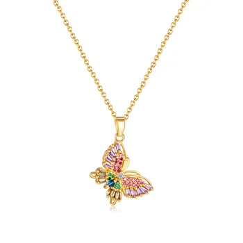 Ожерелье с подвеской в виде бабочки из нержавеющей стали для женщин, ювелирные ожерелья, Циркониевое роскошное колье