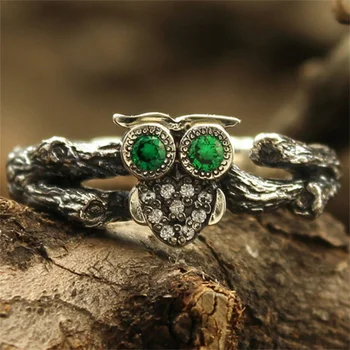 Винтажное женское маленькое неправильной формы кольцо с совой Серебряного цвета Обручальные кольца с животными для женской пары, Дешевое обручальное кольцо с зеленым камнем