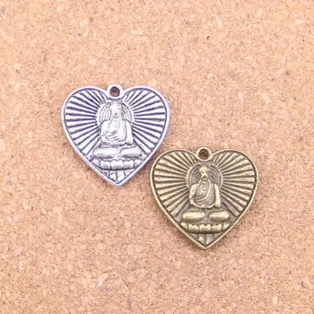 30шт Подвески Буддизм Сердце Будды 23x24 мм Антикварные подвески, старинные тибетские серебряные украшения, сделай сам для браслета и ожерелья