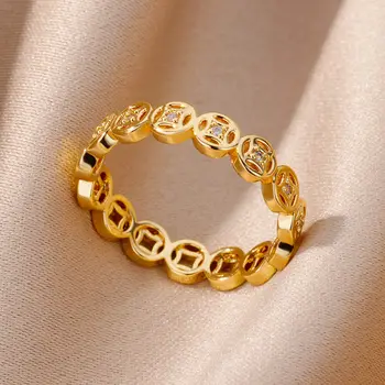 Круглые кольца с цирконием Для женщин и мужчин, Золотое кольцо из нержавеющей стали, женские украшения для вечеринок, подарок на палец, тренд 2023 года, Бесплатная Доставка