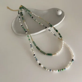 Изысканное зеленое ожерелье Minar из натурального камня, украшенное бисером, чокеры с имитацией жемчуга, ожерелья для женщин, подвески
