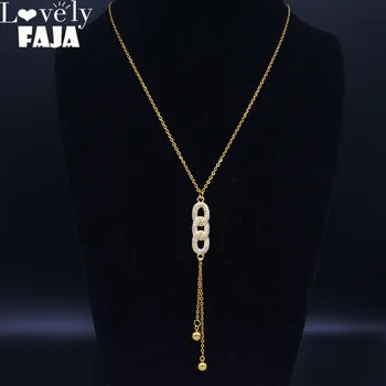 Модные ожерелья из нержавеющей стали с цирконом и медью для женщин, ожерелье с кисточками золотого цвета, ювелирные изделия colar feminino NC2803