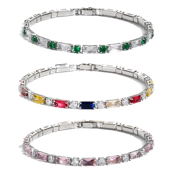 Серебряные теннисные браслеты с блестящими разноцветными кристаллами для женщин и мужчин, роскошный браслет с кубическим цирконием на руке, ювелирные изделия в стиле хиппи