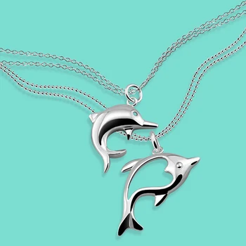 Креативное оригинальное женское серебряное ожерелье 925 пробы, двойная цепочка, 20-дюймовый кулон в виде дельфина, Новый роскошный аксессуар в виде животного, модные украшения