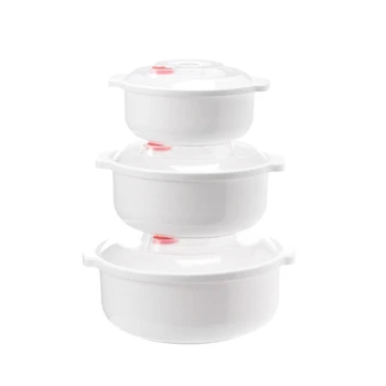 Белые миски Пластиковая миска для супа Многоразовая Моющаяся посуда Столовые приборы, безопасные для микроволновой печи, для празднования дней рождения и кейтеринга
