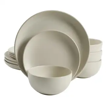 Набор матовой столовой посуды из 12 предметов, кремовый