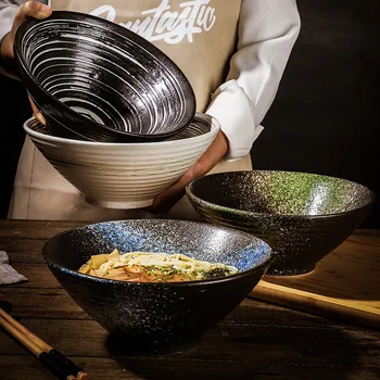 Японская креативная керамика, домашняя миска для супа с лапшой Ламиан, Миска для ресторанных шляп, Миски для рисовой лапши, 1шт