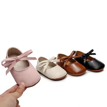 Новые детские туфли принцессы С бантом Для новорожденных малышей, удобная обувь для первых шагов для девочек, детская обувь из искусственной кожи, обувь
