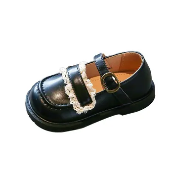Весенняя детская кружевная обувь из искусственной кожи для девочек, Однотонная повседневная обувь на плоской подошве для малышей, Размер 21-36