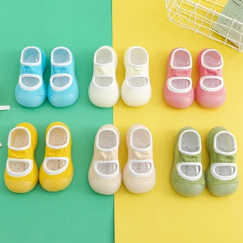 Детские Носки для малышей, нескользящие тапочки с резиновой мягкой подошвой, дышащая хлопковая обувь для прогулок для маленьких девочек и мальчиков