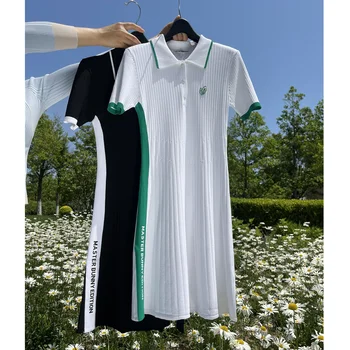 Летняя корейская одежда для гольфа, Женское платье с коротким рукавом, быстросохнущая трикотажная короткая юбка, теннисная юбка из перьев, Ледяной шелк, ощущение прохлады