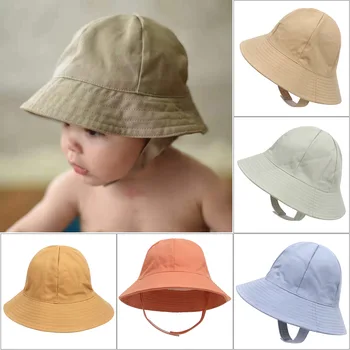 Летняя детская панама в стиле харадзюку 2023 года для мальчиков и девочек с ремешком, детская солнцезащитная кепка для улицы, однотонные рыбацкие шляпы с защитой от ультрафиолета
