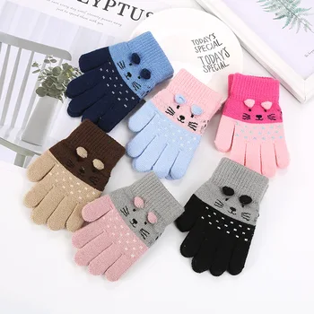 Детские варежки с кошками, Вязаные Детские перчатки для мальчиков и девочек, Зимние Милые Мультяшные Животные, Детские перчатки, теплые перчатки для новорожденных 3-7 лет, Варежки