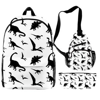 3 шт./компл. Рюкзак с 3D принтом динозавра для мальчиков и девочек, рюкзак для путешествий в начальной и средней школе, сумка через плечо, школьная сумка