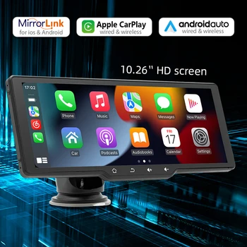 10,26-Дюймовый Мультимедийный Плеер Mirrorlink Wireless Carplay Android Auto Портативная Автомобильная Стереосистема HD С Сенсорным Экраном Dash Cam FM-Передатчик