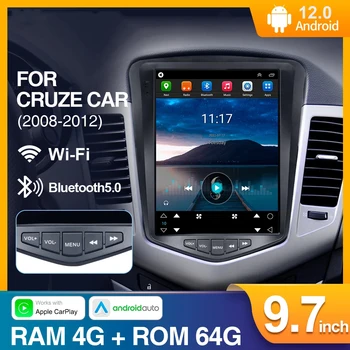 9,7 ‘Автомагнитола в стиле Android 12 Tesla 2 DIN Автомобильный мультимедийный видеоплеер 4G для Chevrolet Cruze 2008-2012Carplay