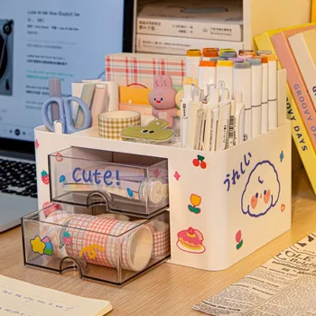 Симпатичный держатель ручки-органайзер для рабочего стола в японском стиле Kawaii Коробка для хранения канцелярской ленты Многофункциональные коробки-органайзеры для творчества