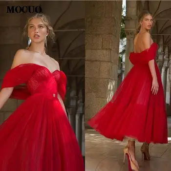 Красные вечерние платья трапециевидной формы с открытыми плечами длиной до щиколоток, плиссированные женские вечерние платья на заказ