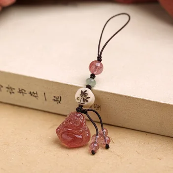 Клубничный кристалл цепочка для мобильного телефона подвеска статуя Будды Майтрейи брелок для ключей мужская и женская подвеска