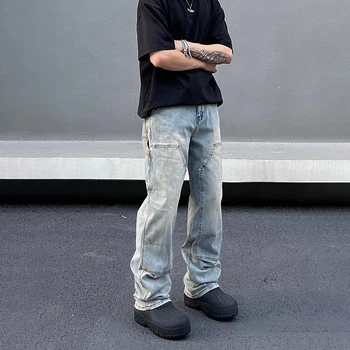 Мужские джинсы Y2k Street Original сращенные брюки Карго Vaqueros Осенняя Свободная Уличная одежда Повседневные Летние Крутые Винтажные джинсовые брюки