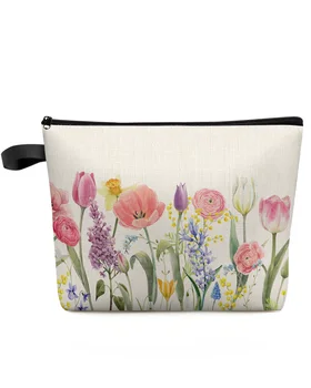 Пасхальные тюльпаны, Весенние цветочные растения, дорожная косметичка большой емкости, переносная сумка для хранения косметики, женский водонепроницаемый пенал