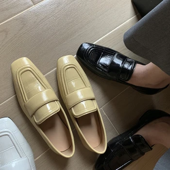 Новые мокасины из воловьей кожи, женская обувь, винтажные повседневные туфли-лодочки на плоской подошве с квадратным носком, Удобные износостойкие Zapatos Mujer Feminino
