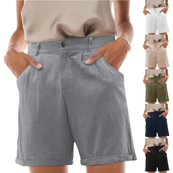 Женские повседневные однотонные брюки-карго, шорты, карманы на молнии и пуговицах, плиссированные повседневные брюки