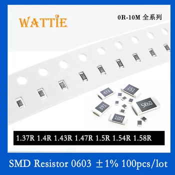 SMD резистор 0603 1% 1.37R 1.4R 1.43R 1.47R 1.5R 1.54R 1.58R 100 шт./лот микросхемные резисторы 1/10 Вт 1.6 мм * 0.8 мм