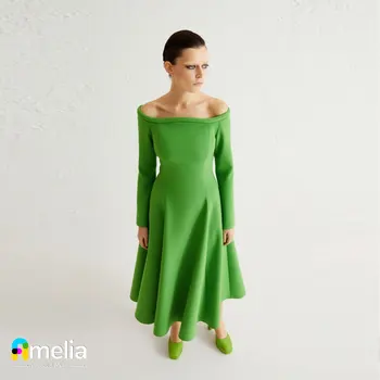 Выпускное платье Amelia с вырезом лодочкой в Дубае, длинные рукава длиной до щиколоток, Вечернее летнее элегантное вечернее платье для Женщин2023