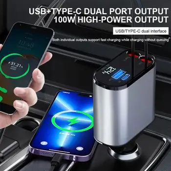 Автомобильное зарядное устройство 4 В 1, кабель USB Type C для iPhone Huawei Samsung, шнур быстрой зарядки, адаптер прикуривателя D0I8