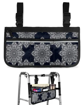 Абстрактный цветок Мандала, сумка для инвалидной коляски с карманами, подлокотники, боковые сумки, сумка для хранения прогулочной рамы для электрического скутера